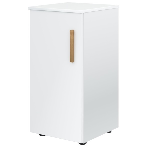 Шкаф колонка с глухой малой дверью (L) и топом FLC 40.1(L) Белый премиум/Дуб Гамильтон 404х429х818