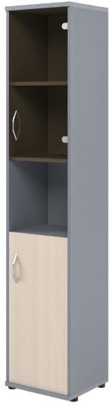 Шкаф колонка с малой глухой и стеклянной дверьми СУ-1.4(R) Клен/Металлик 406*365*1975
